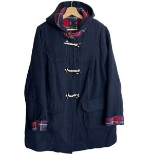 ASOS Navy Hooded Coat with Plaid Lining